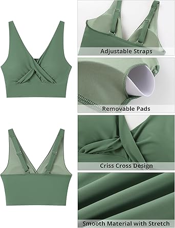 GRAPENT StrapCore Bikini Top for Women Cropped Tankini Tops Beach Vacation Criss Cross Ruched Padded Bathing Suit Swim Top Only