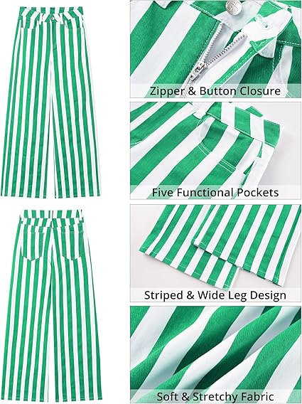 GRAPENT Women Jeans Striped Wide Leg High Waisted Trendy Stretchy Denim Pants Cute Casual Trouser Jeans with Pockets
