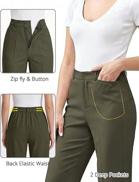 GRAPENT Womens Dress Pants Business Casual Ankle Straight Leg Trousers Elastic Waist Office Work Pants with Pockets