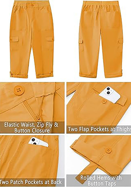 GRAPENT Cargo Capri Pants for Women High Waisted Relaxed Fit Elastic Knit Waist Casual Capris Trousers Cropped Pants
