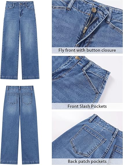 GRAPENT Wide Leg Jeans Woman High Waisted Trendy Stretchy Denim Pants Classic Trouser Jeans with Slash Pockets