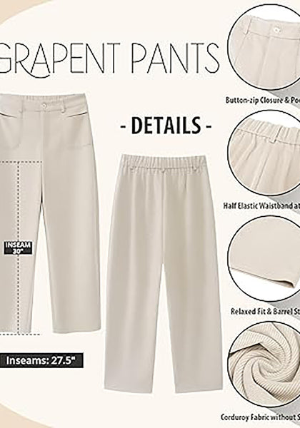 GRAPENT Barrel Pants for Women High Waisted Corduroy Elastic Waist Trendy Loose Casual Fall Trousers Pants with Pockets