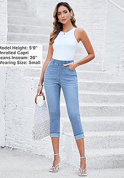 GRAPENT Pull On Jeans for Women High Waisted Skinny Capri Pants Trendy Stretch Denim Cropped Jeans Crop Jeggings Capris