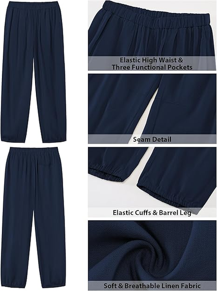 GRAPENT Capri Pants for Women Linen Barrel High Waisted Pull On Elastic Waist Casual Summer Capris Beach Vacation Pants