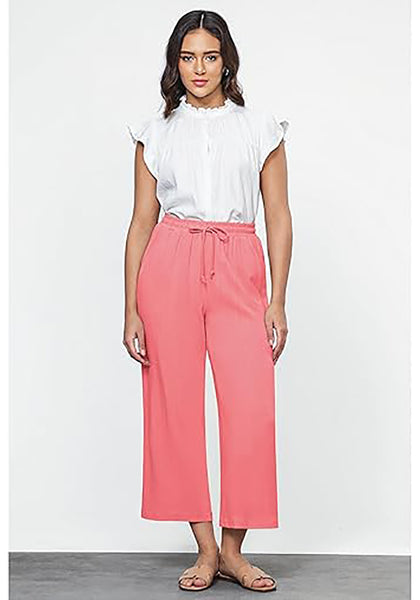 GRAPENT Linen Pants for Women High Waisted Wide Leg Capri Elastic Waist Casual Beach Flowy Cropped Summer Capris Pants