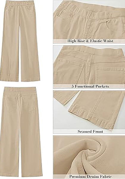 GRAPENT Pull On Womens Jeans Baggy Stretchy High Waisted Denim Wide Leg Trouser Pants Trendy Front Seam 90s Loose Jean