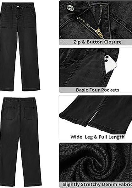 GRAPENT Jeans for Women High Waisted Straight Leg Jeans Stretchy Trendy Wide Leg Denim Pants Jean Trousers Patch Pockets