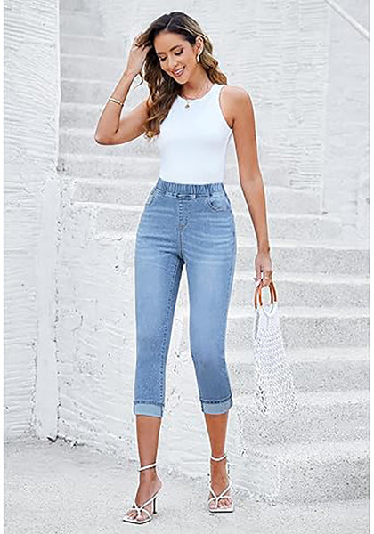 GRAPENT Pull On Jeans for Women High Waisted Skinny Capri Pants Trendy Stretch Denim Cropped Jeans Crop Jeggings Capris