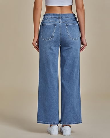 Grapent Women's Cowboy Jean Wide Leg Ankle Vintage Denim Pant Sculpting