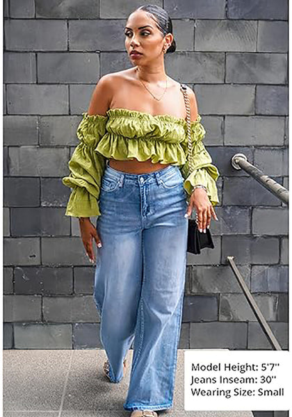 GRAPENT Wide Leg Jeans for Women Trendy High Waisted Stretchy Denim Pants 90s Baggy Jeans Trouser Jeans with Pockets