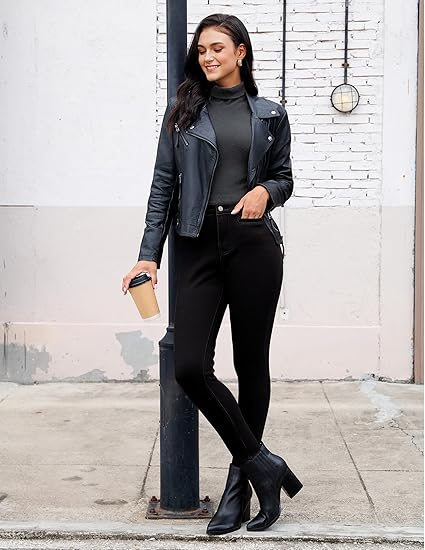 GRAPENT Fleece Lined Jeans for Women High Waisted Skinny Welt Pocket Winter Stretchy Denim Pants Warm Thermal Jeggings