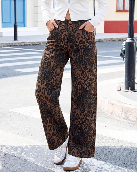 GRAPENT Womens Wide Leg Jeans High Waist Cheetah Print Baggy Leopard Pants | Baggy Wide Leg Cut, Classic Leopard Print, High Rise, 29.5 Inch Inseam, Stretchy Denim Pants, Loose Fit, Western Chic Outfits