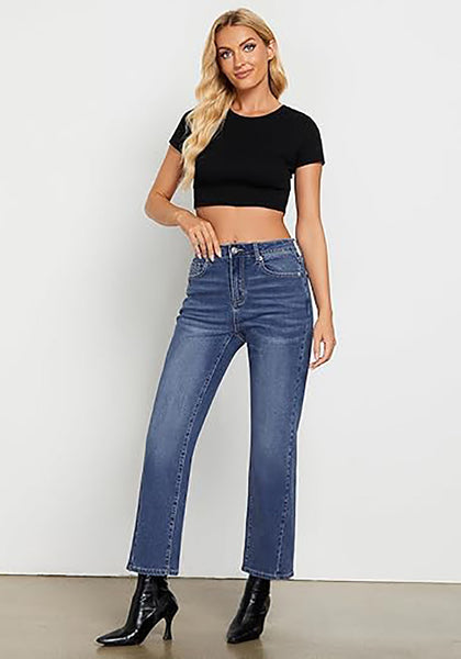 GRAPENT Straight Leg Jeans for Women High Waisted Trendy Ankle Length Forward Seams Stretchy Denim Pants Baggy Jeans