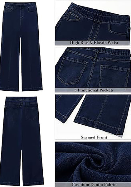 GRAPENT Pull On Womens Jeans Baggy Stretchy High Waisted Denim Wide Leg Trouser Pants Trendy Front Seam 90s Loose Jean