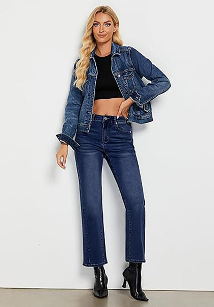 GRAPENT Straight Leg Jeans for Women High Waisted Trendy Ankle Length Forward Seams Stretchy Denim Pants Baggy Jeans