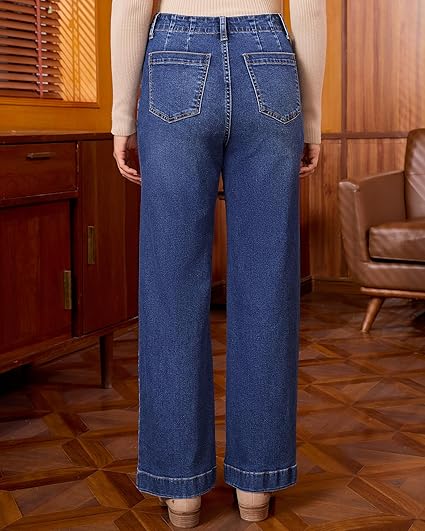 GRAPENT Wide Leg Jeans Woman High Waisted Trendy Stretchy Denim Pants Classic Trouser Jeans with Slash Pockets