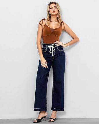 GRAPENT Wide Leg Jeans for Women Stretch High Wasited Elastic Waist Bell Bottom Baggy Y2K Pants