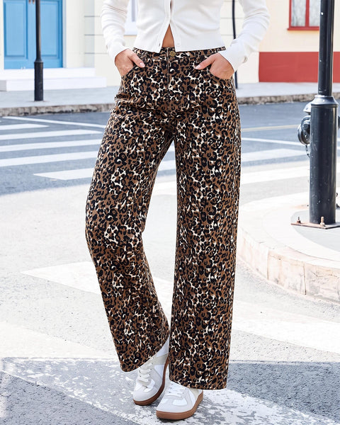 GRAPENT Womens Wide Leg Jeans High Waist Cheetah Print Baggy Leopard Pants | Baggy Wide Leg Cut, Classic Leopard Print, High Rise, 29.5 Inch Inseam, Stretchy Denim Pants, Loose Fit, Western Chic Outfits