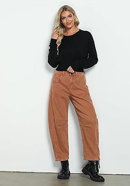 GRAPENT Barrel Jeans for Women Trendy High Waisted Wide Leg Baggy Cropped Relax Fit Stretch Denim Trouser Ankle Pants