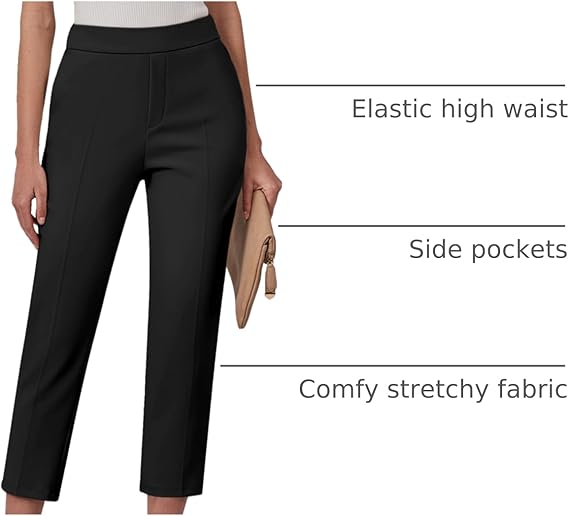 GRAPENT Capri Pants for Women High Waisted Pull On Dress Pants Slim Straight Leg Stretchy Waist Capris Trousers Pants