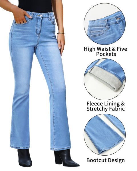 GRAPENT Bootcut Jeans for Women High Waist Stretchy Fleece Lined Pants Flare Jeans Denim Thermal Pants Winter Clothes