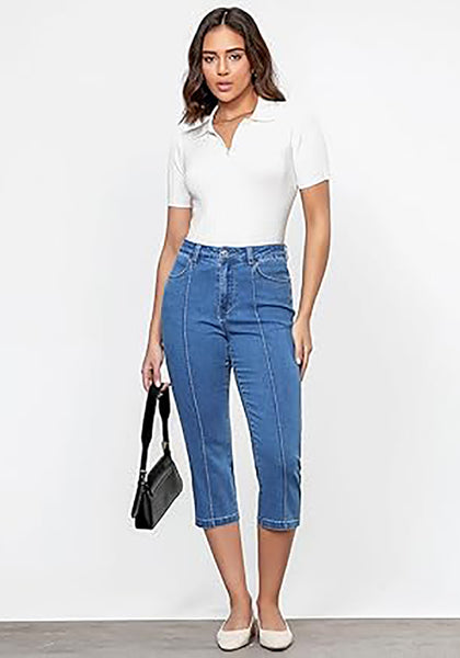 GRAPENT Women's Sculpting Denim Capri Skinny Jean Slim Stretch