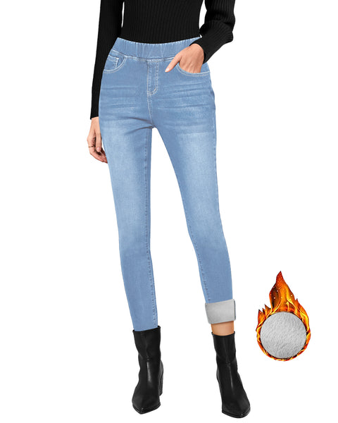 GRAPENT Jeans for Women High Waisted Pull On Fleece Lined Leggings Stretchy Denim Skinny Jeggings Thermal Winter Pants