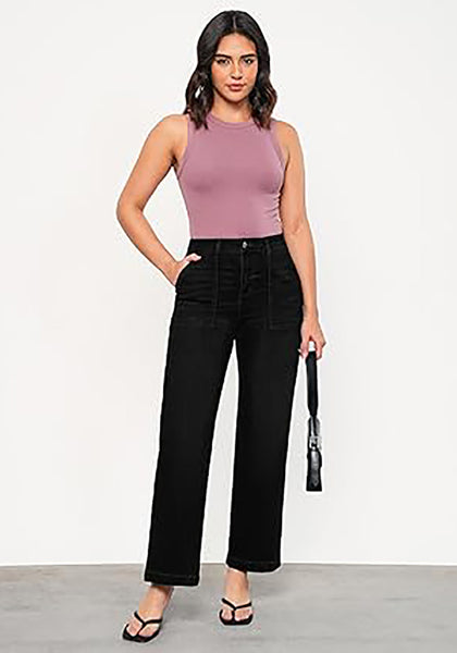 GRAPENT Jeans for Women High Waisted Straight Leg Jeans Stretchy Trendy Wide Leg Denim Pants Jean Trousers Patch Pockets