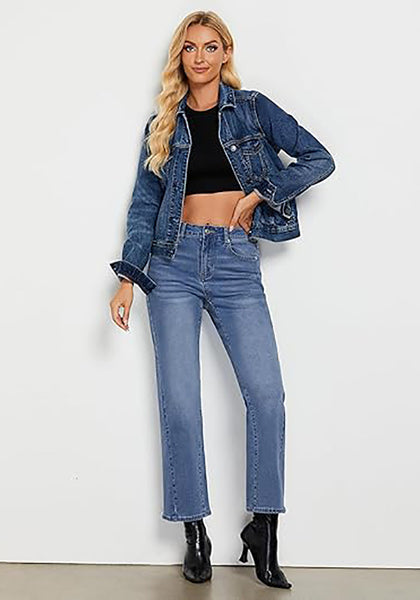 GRAPENT Straight Leg Jeans for Women High Waisted Trendy Ankle Length Forward Seams Stretchy Denim Pants Baggy Jeans