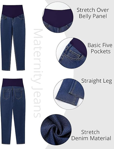 Grapent Women's Patchwork Low Rise Jean Denim 5-pocket Mom Pant Maternity