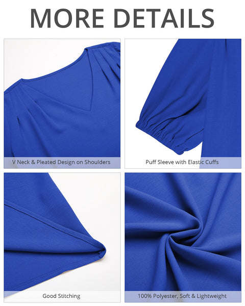 GRAPENT Business Casual Tops for Women Work Blouses Dressy Short Puff Sleeve Office Pleated V Neck Trendy Summer Blouse