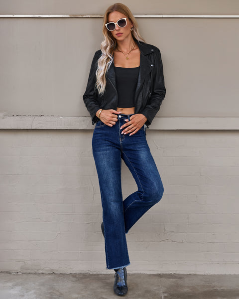 GRAPENT Straight Leg Jeans for Women High Waisted Stretchy Frayed Raw Hem Loose Denim Pants Casual Baggy Jean Trousers