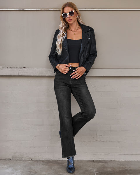 GRAPENT Straight Leg Jeans for Women High Waisted Stretchy Frayed Raw Hem Loose Denim Pants Casual Baggy Jean Trousers