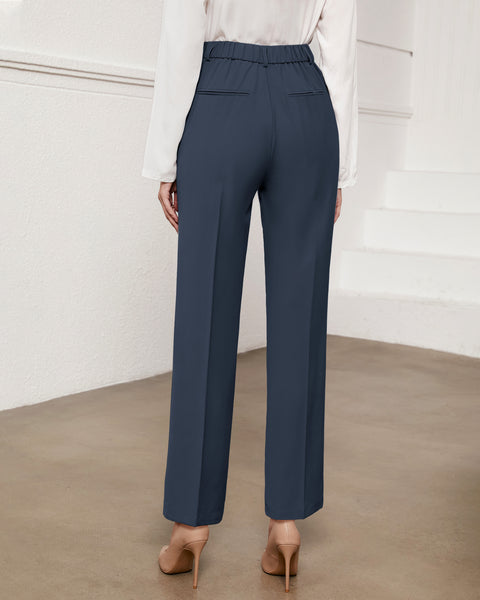 GRAPENT Pants for Women Work High Waisted Dress Pants Business Casual Relaxed Fit Straight Leg Elastic Waist Trousers