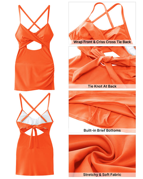 GRAPENT One Piece Bathing Suit for Women with Skirt Cutout Swimsuits Criss Cross Swim Dress Colorblock Tie Back Swimwear