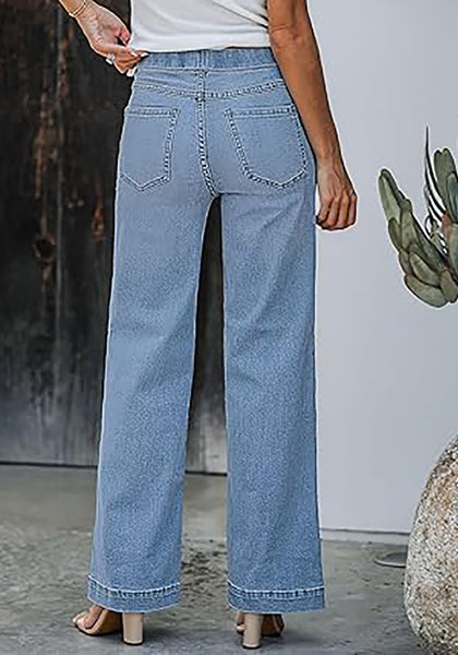 GRAPENT Pull On Womens Jeans Baggy Stretchy High Waisted Denim Wide Leg Trouser Pants Trendy Front Seam 90s Loose Jean