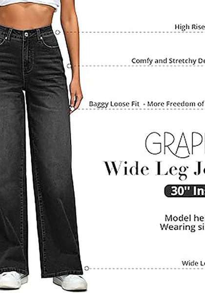GRAPENT Wide Leg Jeans for Women Trendy High Waisted Stretchy Denim Pants 90s Baggy Jeans Trouser Jeans with Pockets