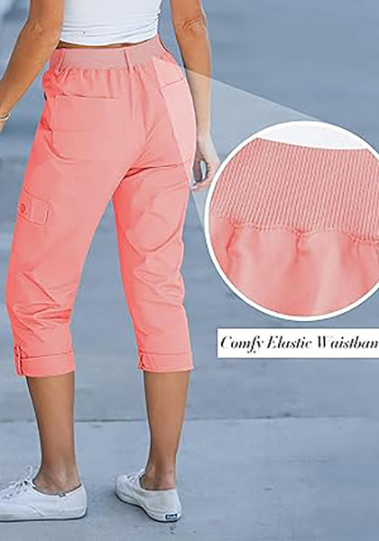 GRAPENT Cargo Capri Pants for Women High Waisted Relaxed Fit Elastic Knit Waist Casual Capris Trousers Cropped Pants