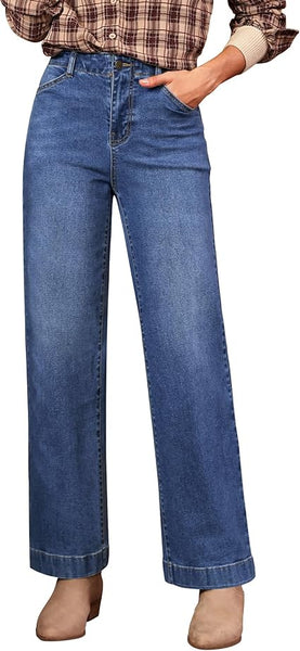 GRAPENT Wide Leg Jeans Woman High Waisted Trendy Stretchy Denim Pants Classic Trouser Jeans with Slash Pockets