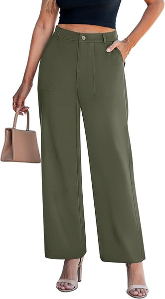 GRAPENT Wide Leg Dress Pants Women Business Casual High Waisted Elastic Waist Stretchy Work Trousers Pants with Pockets