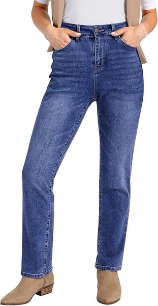 GRAPENT Straight Leg Jeans for Women Trendy High Waisted Classic Stretchy Denim Pants Casual Trouser Jeans with Pockets