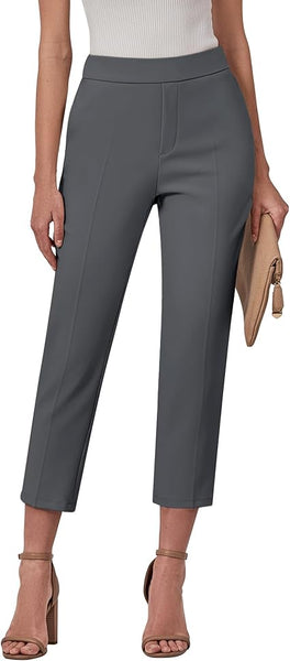 GRAPENT Capri Pants for Women High Waisted Pull On Dress Pants Slim Straight Leg Stretchy Waist Capris Trousers Pants