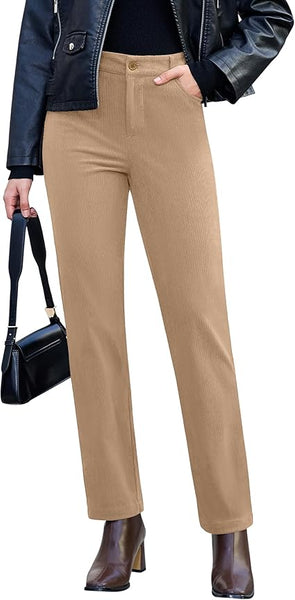 GRAPENT Corduroy Pants for Women High Wasited Straight Leg Elastic Waist Stretchy Casual Work Pants Fall Winter Trousers