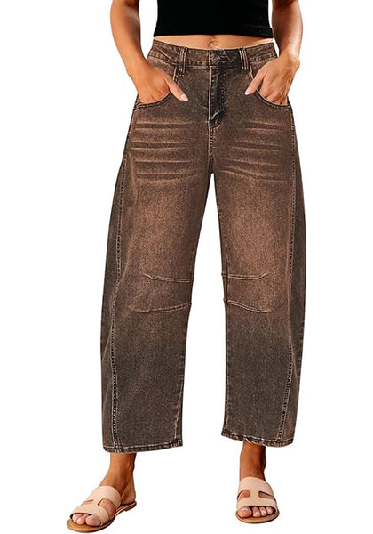 GRAPENT Barrel Jeans for Women Trendy High Waisted Wide Leg Baggy Cropped Relax Fit Stretch Denim Trouser Ankle Pants