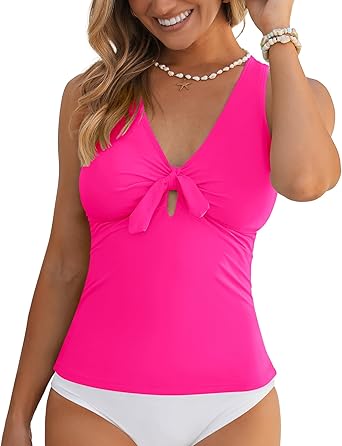 GRAPENT StrapCore Tankini Tops for Women Knotted Keyhole Padded Adjustable Bathing Suit Modest Swimsuit Swimwear Swim Top Only