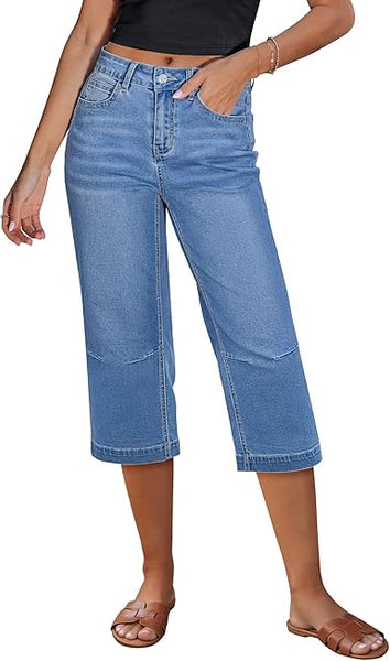 GRAPENT Capri Jeans for Women Mid Rise Straight Leg Casual Relaxed Fit Summer Cropped Stretchy Denim Capris Pants