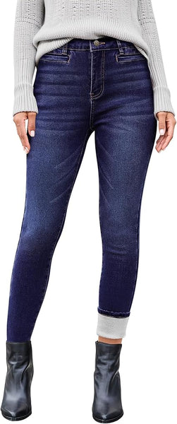 GRAPENT Fleece Lined Jeans for Women High Waisted Skinny Welt Pocket Winter Stretchy Denim Pants Warm Thermal Jeggings