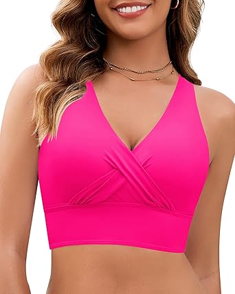 GRAPENT StrapCore Bikini Top for Women Cropped Tankini Tops Beach Vacation Criss Cross Ruched Padded Bathing Suit Swim Top Only