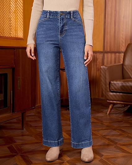 GRAPENT Wide Leg Jeans Woman High Waisted Trendy Stretchy Denim Pants Classic Trouser Jeans with Slash Pockets
