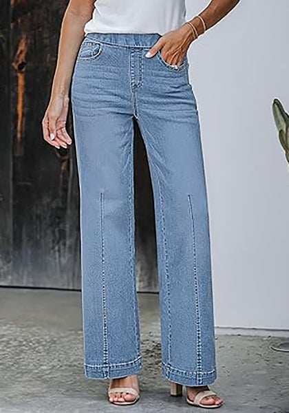 GRAPENT Pull On Womens Jeans Baggy Stretchy High Waisted Denim Wide Leg Trouser Pants Trendy Front Seam 90s Loose Jean